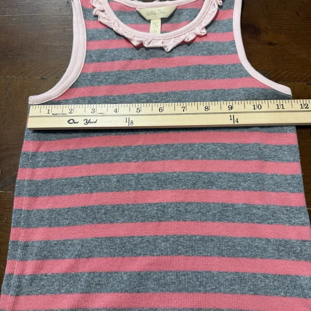 Matilda Jane Travel Log Gray Pink Striped Ruffle Tank Top Girl's 6